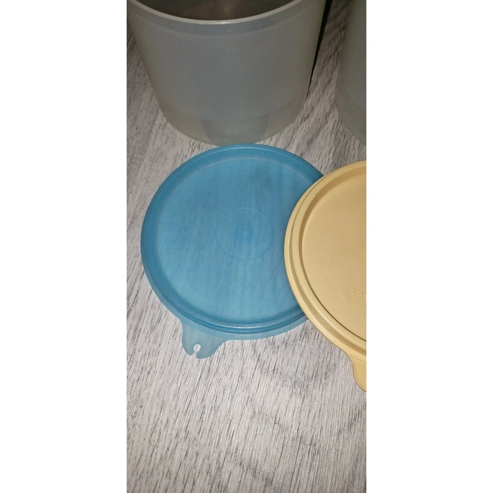 Vintage Tupperware Wonderlier Bowls Set of 2 Small Translucent Blue Yellow Lids